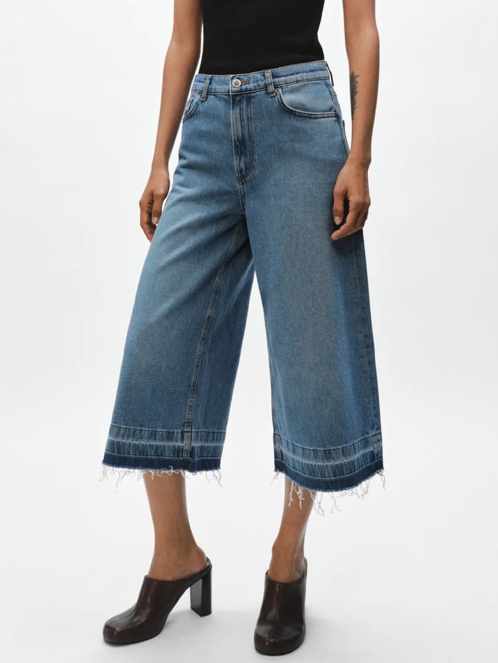Zara High Rise Frayed Released Hem Wide Leg Culottes Size Medium